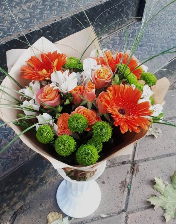 Букет цветов из: Герберы, Хризантемы, Альстромерии и Розы в Головково