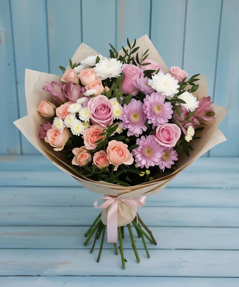 Букет цветов из: Хризантемы, Розы и Альстромерии в Головково