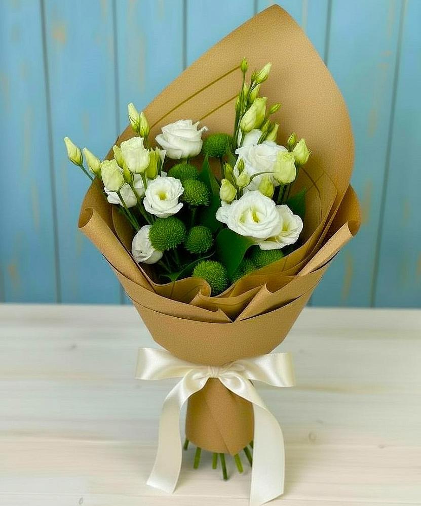 Букет цветов из: Хризантемы и Лизиантусы в Головково