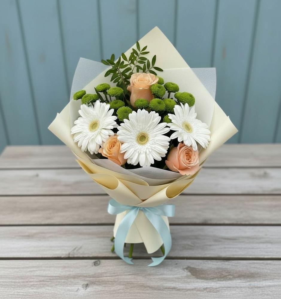 Букет цветов из: Герберы, Розы и Хризантемы в Головково