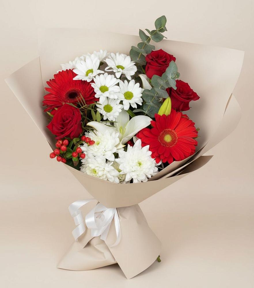 Букет цветов из: Розы, Хризантемы, Герберы и Лилии в Головково