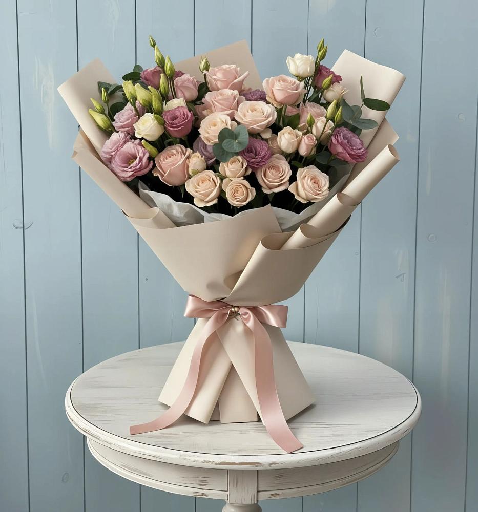 Букет цветов из: Розы и Лизиантусы в Головково