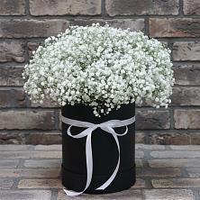 Цветочная композиция из Гипсофила в шляпной коробке в Головково